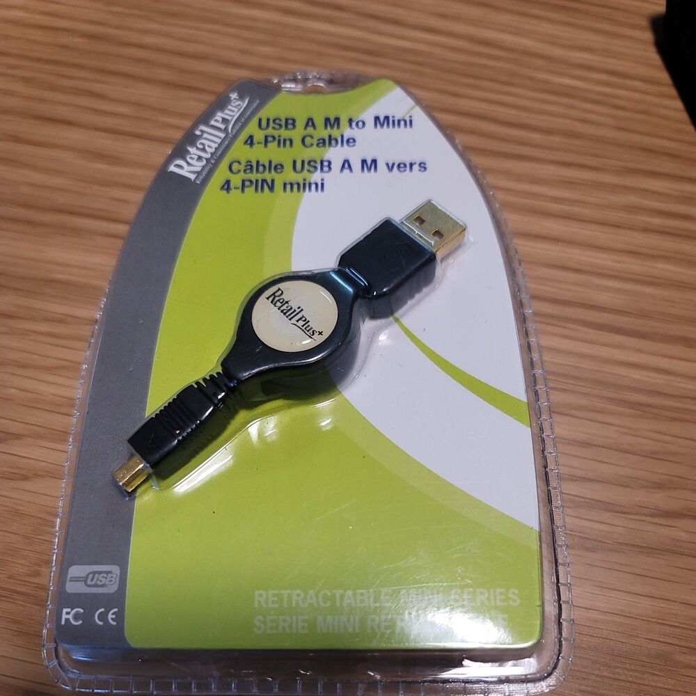 4"-30" RetailPlus Retractable USB A Male to 4-pin USB Mini-B Cable